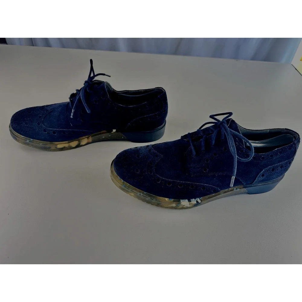 Anthony Miles Blue Suede Brogue‎ Shoes Clear Sole Men's Lace-Up Size 11 Shoes